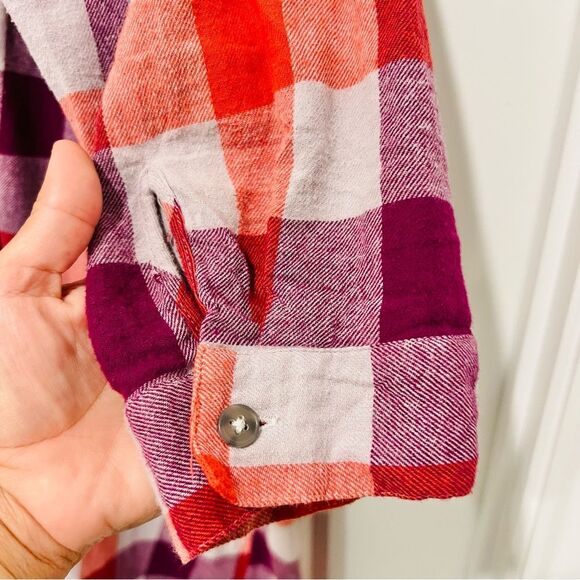 Modcloth Women's Flannel Jam Midi Dress with Pockets Size 24 Purple/Orange Plaid - Picture 10 of 12